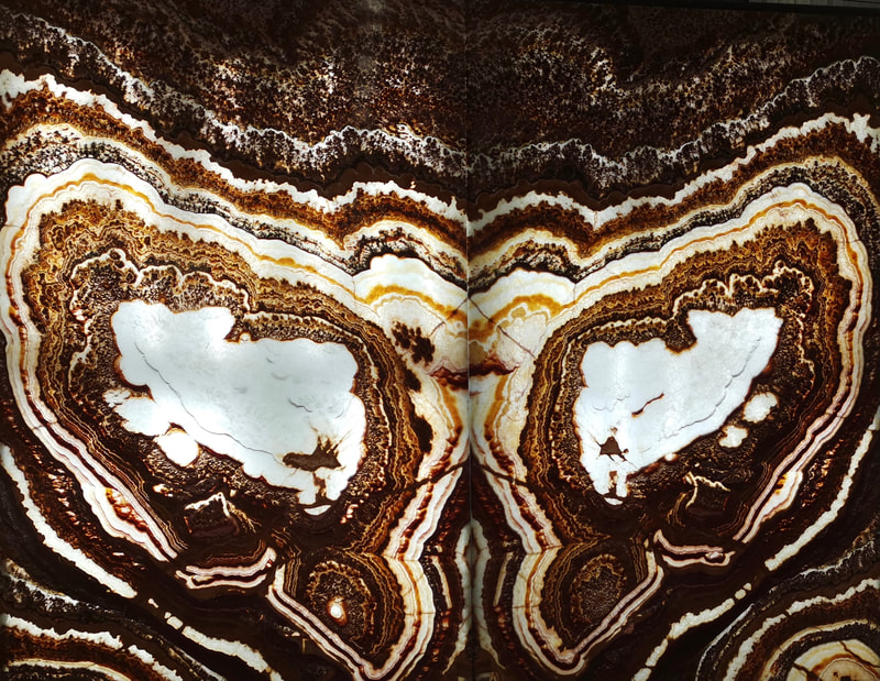 Red River Crosscut Onyx translucent thin stone panel shown backlit