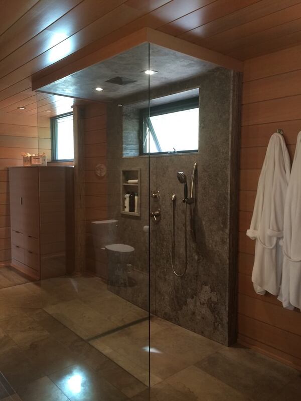 Shower Crosscut Silver Travertine — Bathrooms