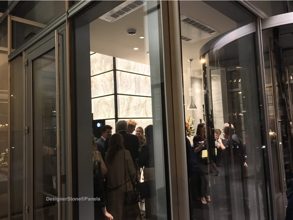 Luxury Chicago restaurant foyer clad in natural thin stone panels