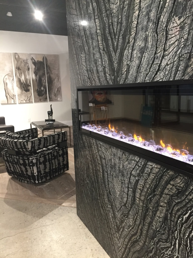 Dimplex Fireplace With Guild Artwork M Antonio Chair Orig — Fireplaces & Wall Features