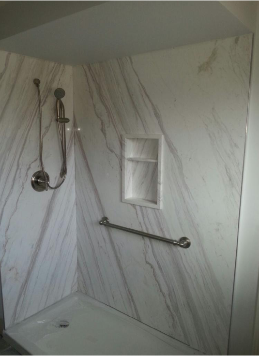 Volakas Shower With Matching Box — Bathrooms