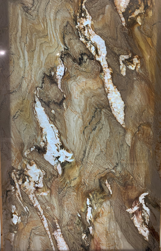 Infinity Quartzite translucent thin stone panel shown backlit